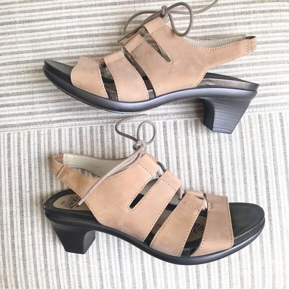 Abeo GEORGIA Tan Crisscross Lace Heeled Open Toe Gladiator Slingback Sandal - Picture 2 of 16